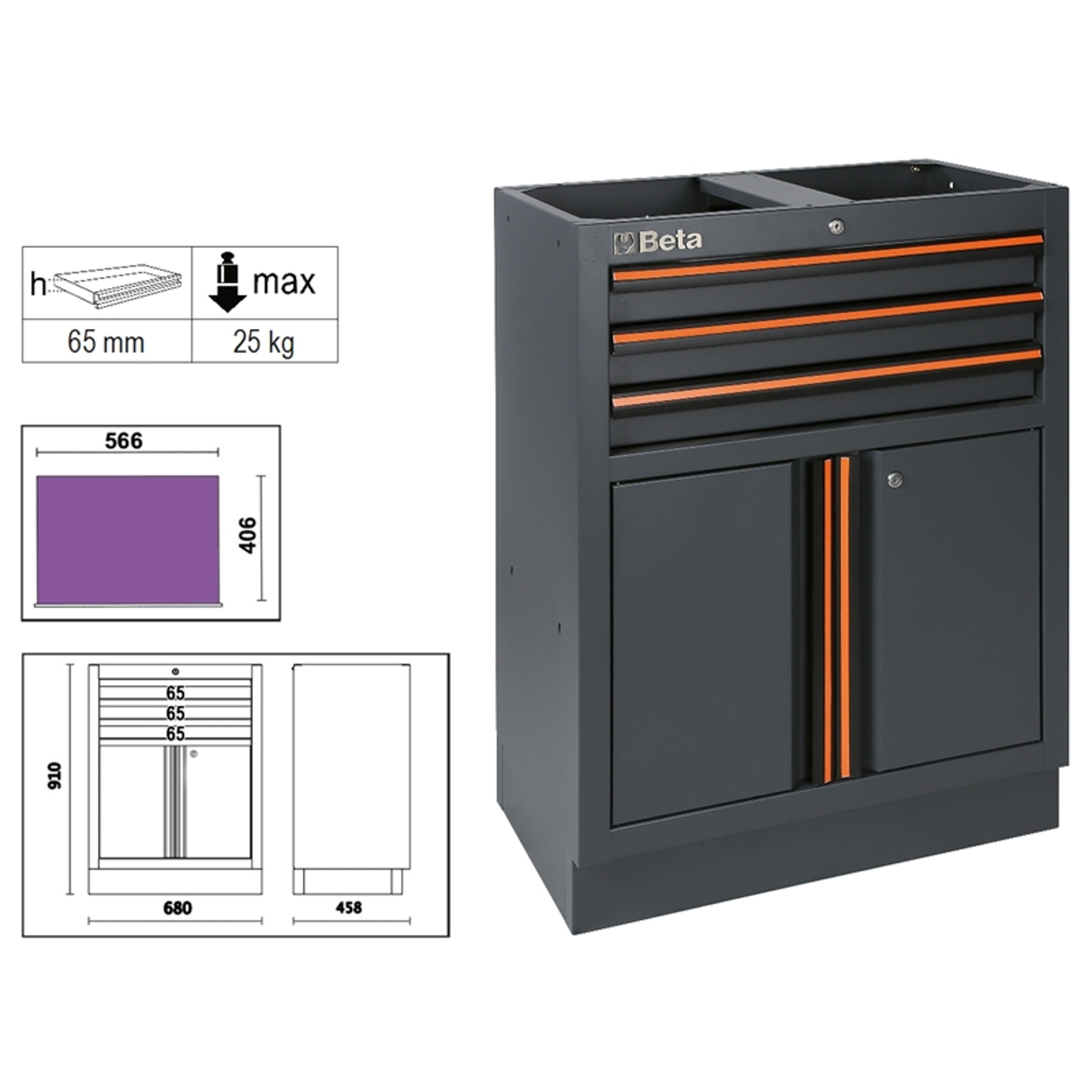 BETA Módulo fixo com 3 gavetas e 2 portas, para combinar com equipamento para oficina C45PRO BETA Módulo fixo com 3 gavetas e 2 portas, para combinar com equipamento para oficina C45PRO