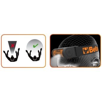 BETA Lanterna de cabea LED articulada e recarregvel, dupla luminosidade, com sensor ON/OFF