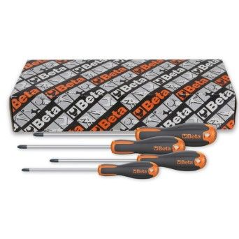 BETA Jogo de 4 chaves 4 para parfusos de perfil Pozidriv-Supadriv chrome-plated, black tips
