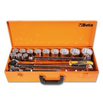 BETA Jogo de 12 chaves de caixa bi-hexagonal e 4 acess�rios em caixa met�lica