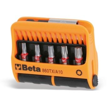 BETA Jogo de 10 pontas para parafusos perfil Torx com porta pontas magntico, em caixa plstica