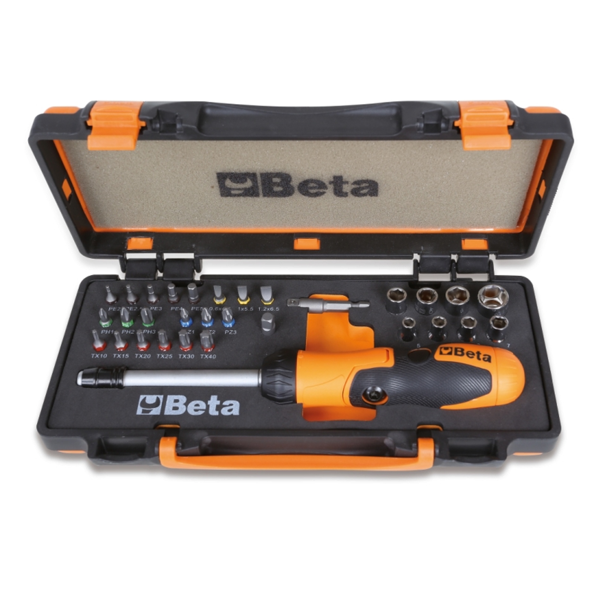 BETA 1 punho porta-pontas com roquete revers�vel, 27 bits, 8 chaves de caixa sextavadas e 2 acess�ri