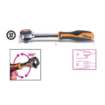 BETA Roquete reversvel quadra 3/8" com punho rotativo, 52 dentes