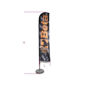 BETA Bandeira de vela, 4x0.75 m, mastro de metal cromado, base em cimento, 50 cm