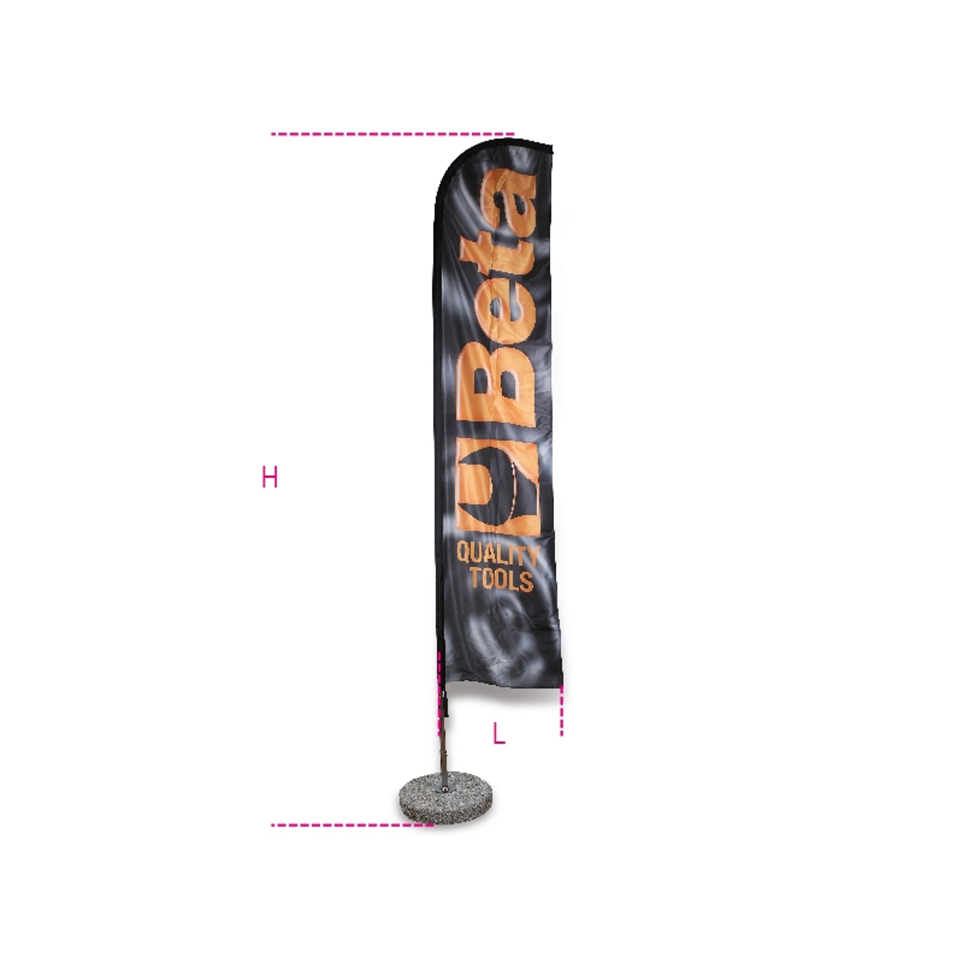 BETA Bandeira de vela, 4x0.75 m, mastro de metal cromado, base em cimento, 50 cm BETA Bandeira de vela, 4x0.75 m, mastro de metal cromado, base em cimento, 50 cm
