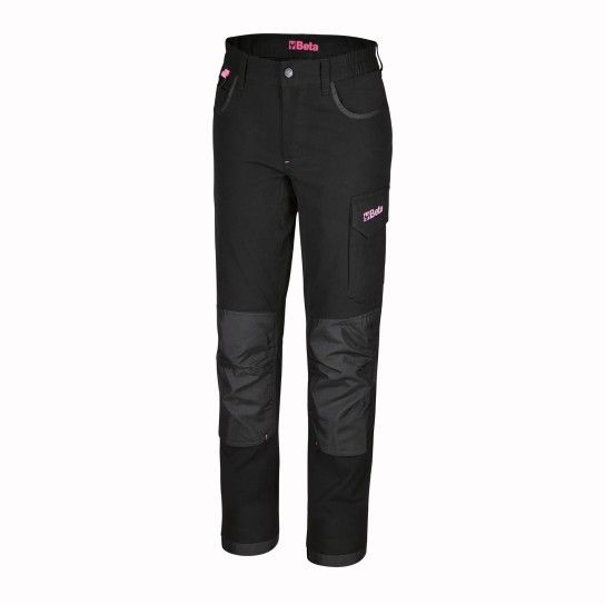 BETA Calças de trabalho para mulher, estilo multi-bolsos, 100% algodão elástico, 220 g/m2 BETA Calças de trabalho para mulher, estilo multi-bolsos, 100% algodão elástico, 220 g/m2