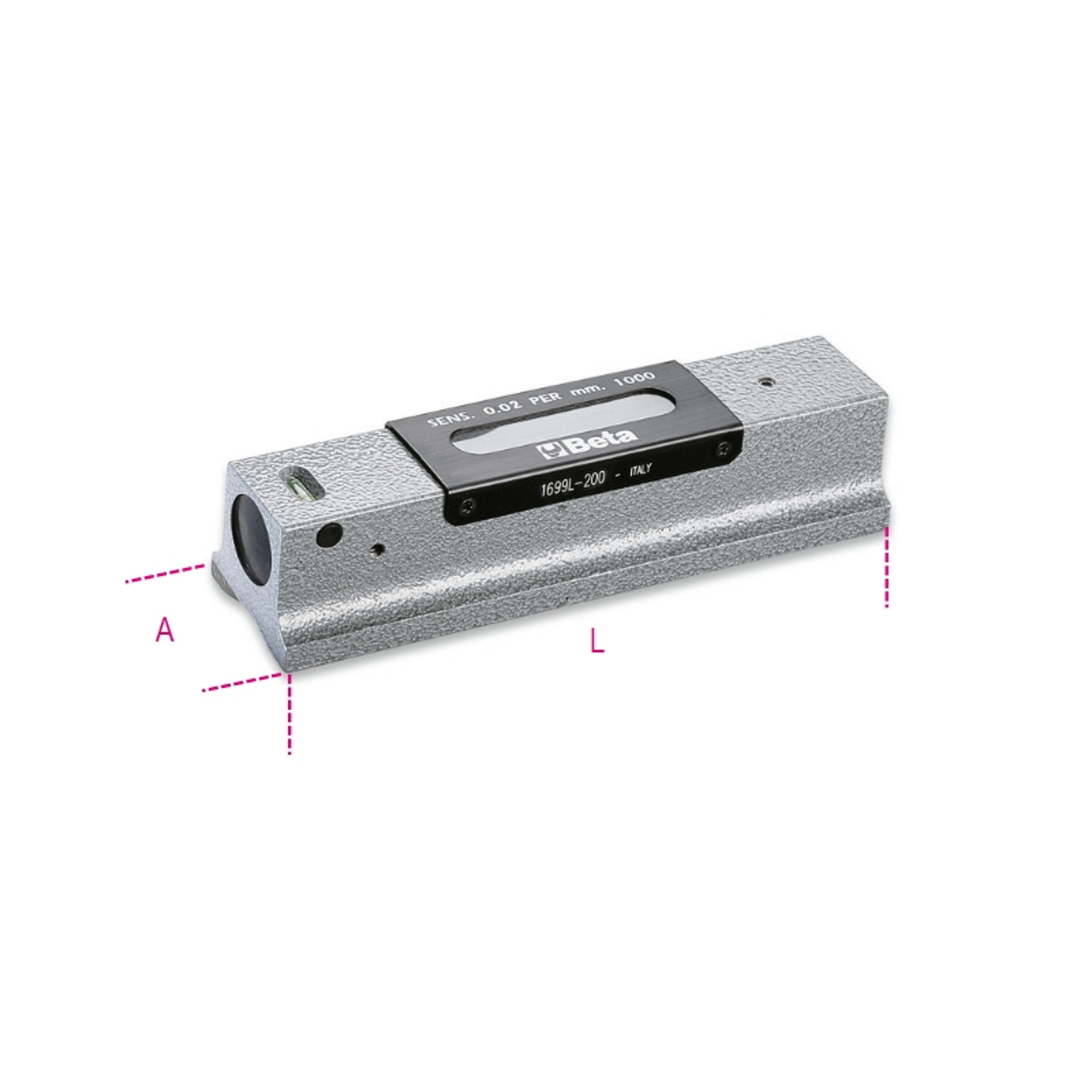BETA Nível linear de precisão em ferro fundido com base prismática rectificada, 2 bolhas invioláveis BETA Nível linear de precisão em ferro fundido com base prismática rectificada, 2 bolhas invioláveis