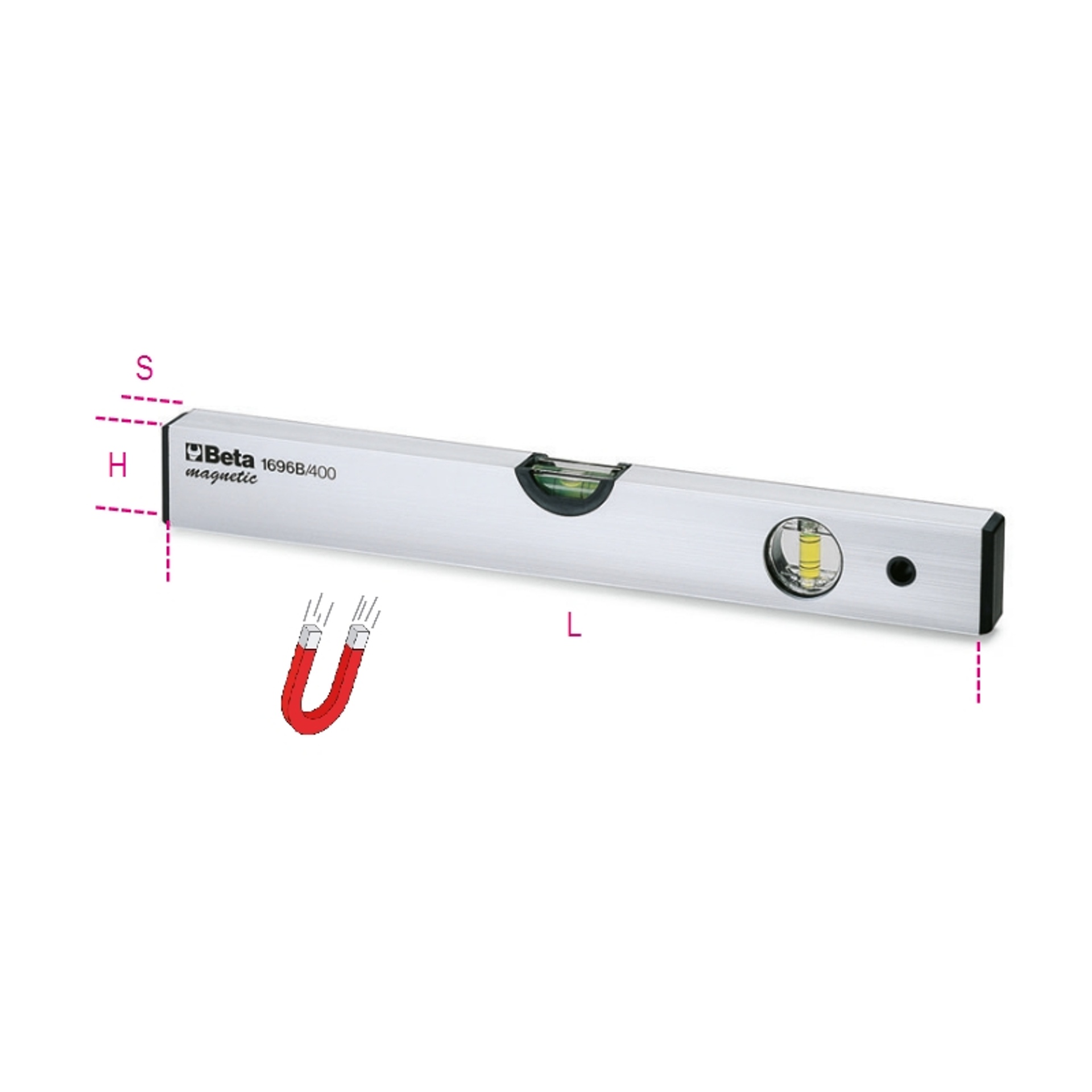 BETA N�vel magn�tico corpo em perfil de alum�nio anodizado, 2 bolhas inviol�veis, precis�o de 1 mm/m
