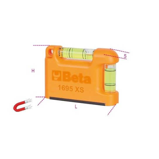 BETA Nível de bolso com base magnética em V em alumínio 2 bolhas inquebráveis precisão: 1mm/m BETA Nível de bolso com base magnética em V em alumínio 2 bolhas inquebráveis precisão: 1mm/m