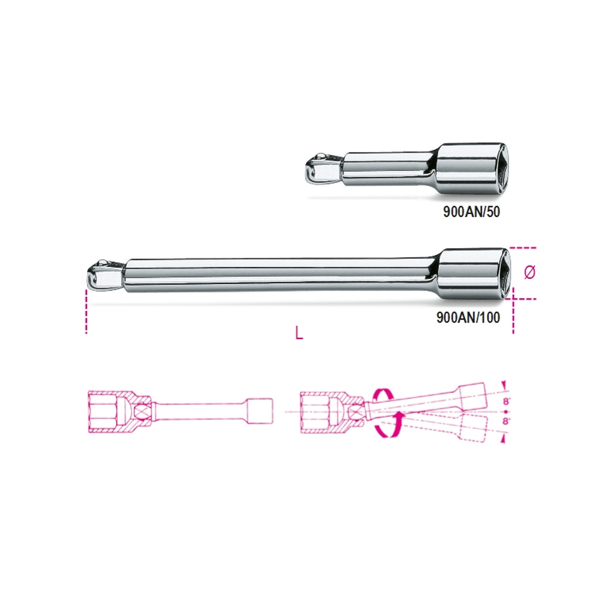 BETA Extensões com quadras macho angulares e fêmea de 1/4” BETA Extensões com quadras macho angulares e fêmea de 1/4”