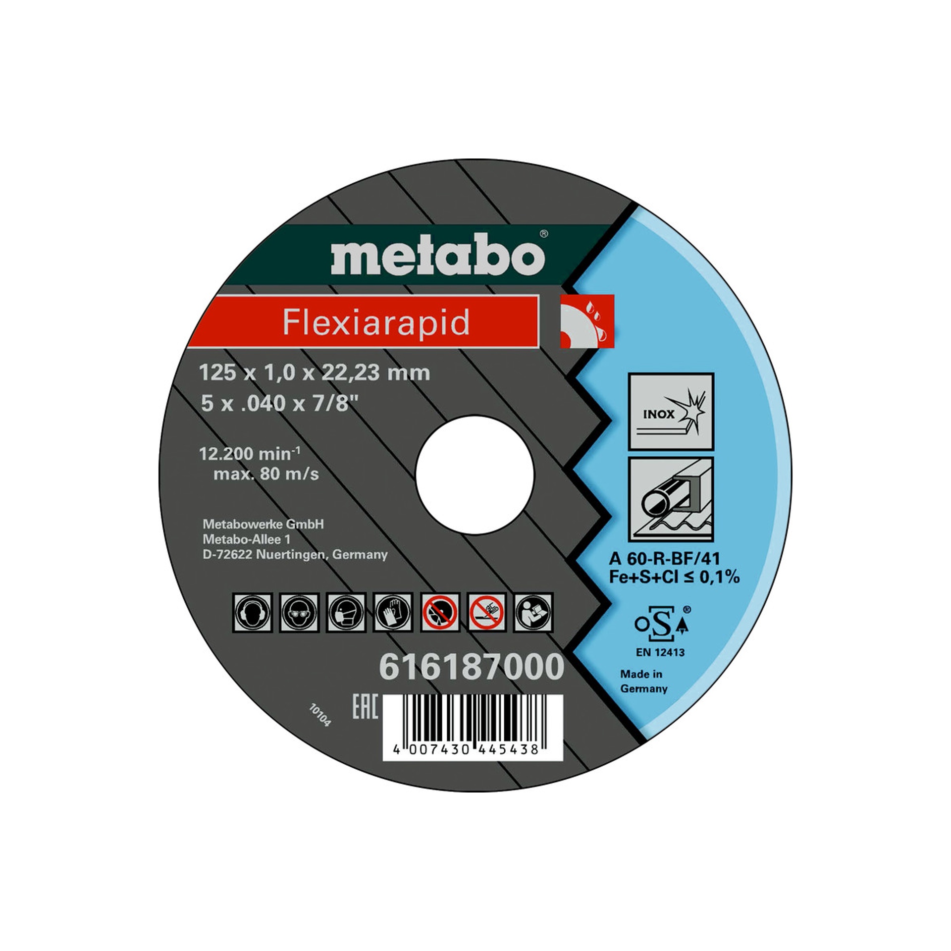 METABO 16187 Disco C.Inox 125X1,0 A60R METABO 16187 Disco C.Inox 125X1,0 A60R