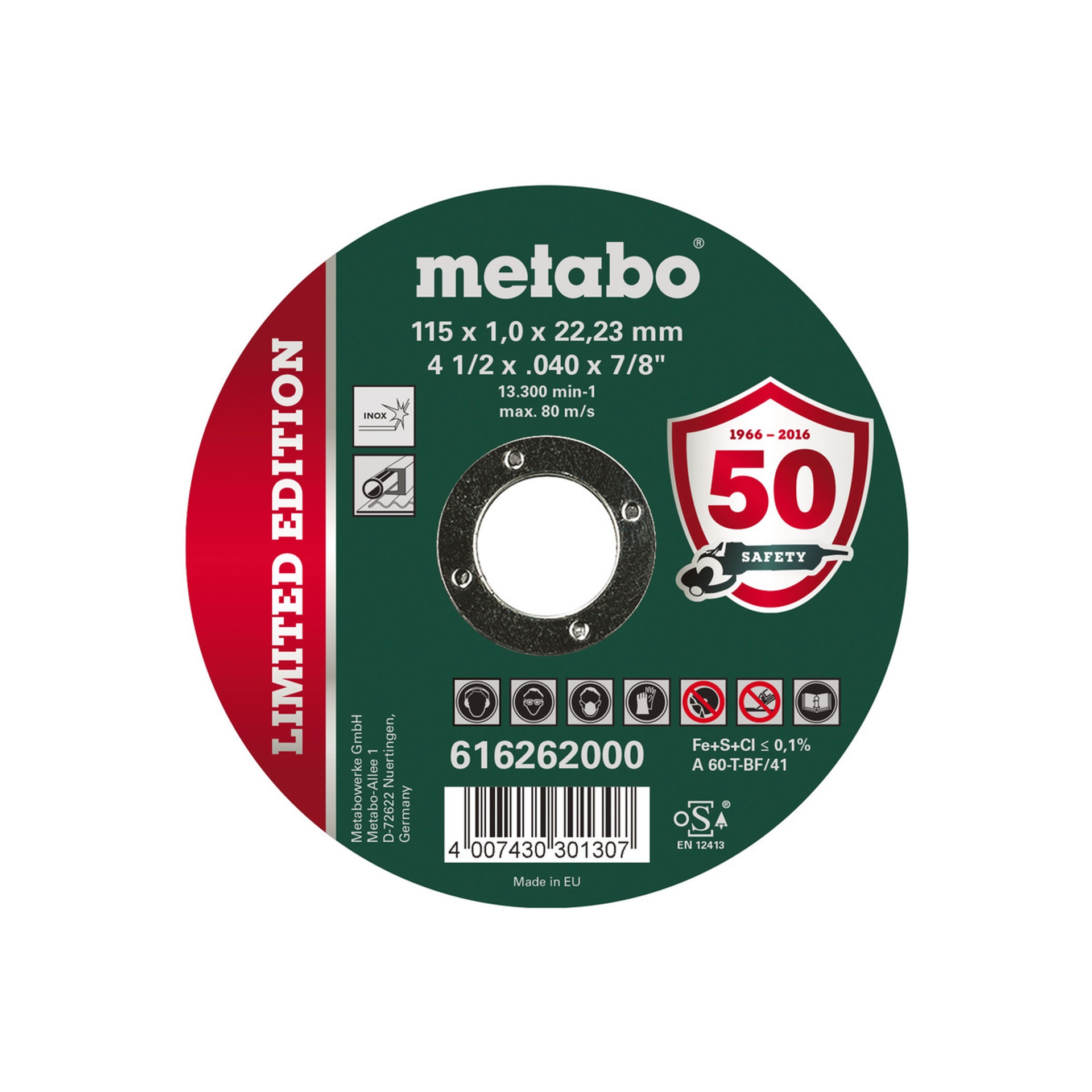 METABO 16258 Disco Inox 115X1.0X22.23Mm METABO 16258 Disco Inox 115X1.0X22.23Mm