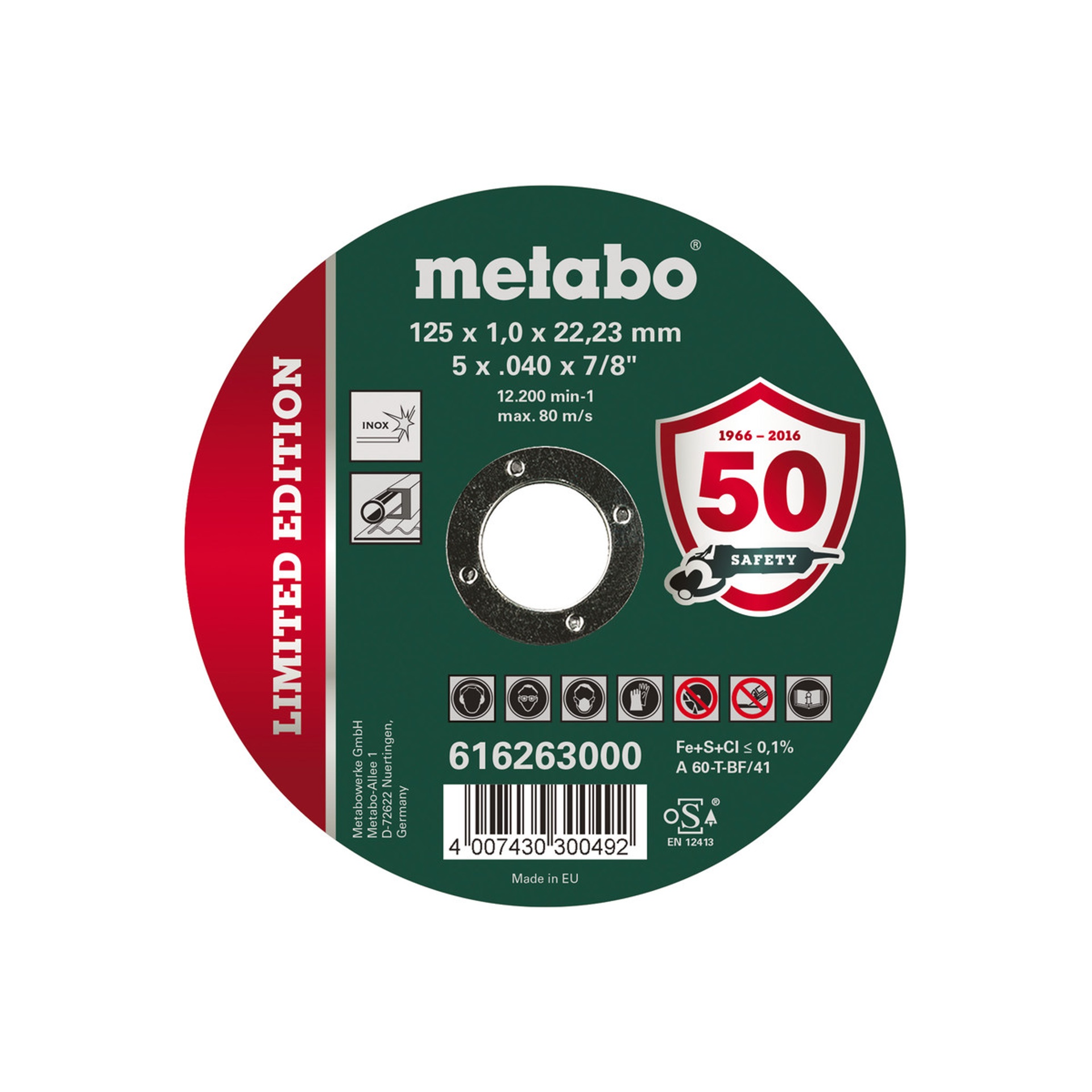 METABO 16263 Disco 125X1,0X22,23 Inox Edicao Limitada METABO 16263 Disco 125X1,0X22,23 Inox Edicao Limitada