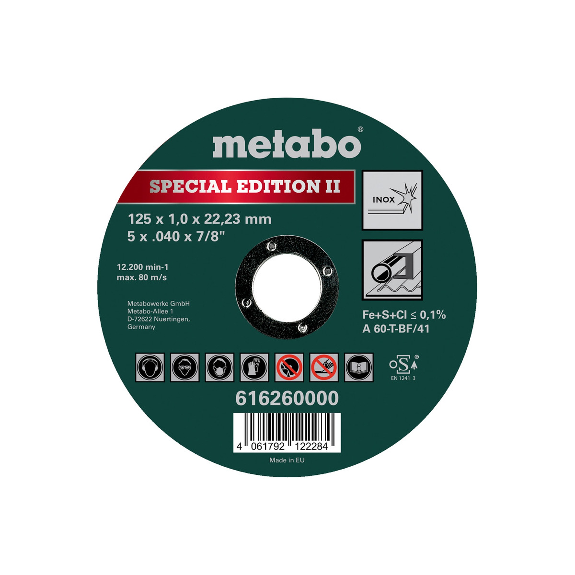 METABO 16260 Disco 125X1,0X22,23 Inox Ediçao Especial METABO 16260 Disco 125X1,0X22,23 Inox Ediçao Especial