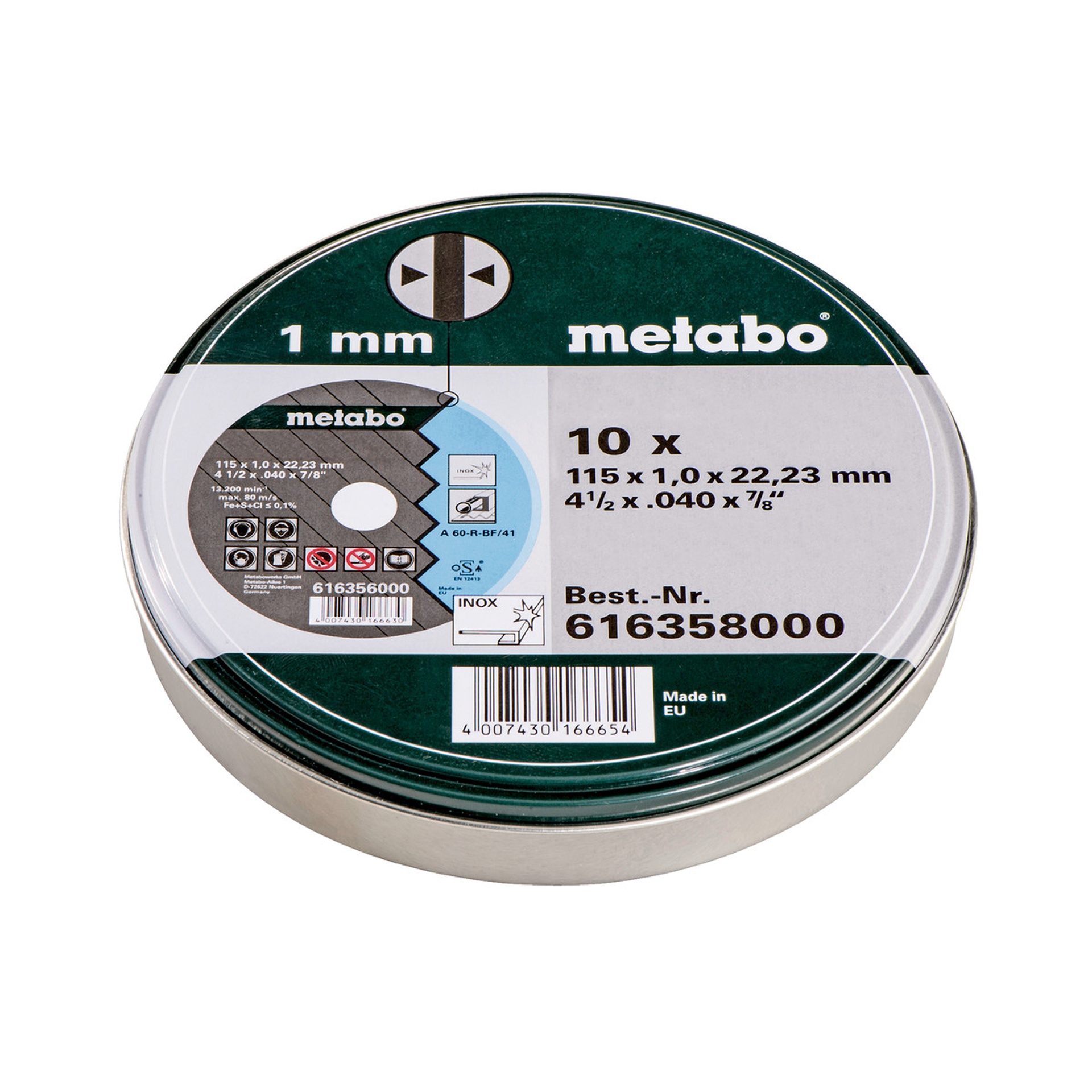 METABO 16358 Conj.10Disco Corte Cx.Metal METABO 16358 Conj.10Disco Corte Cx.Metal