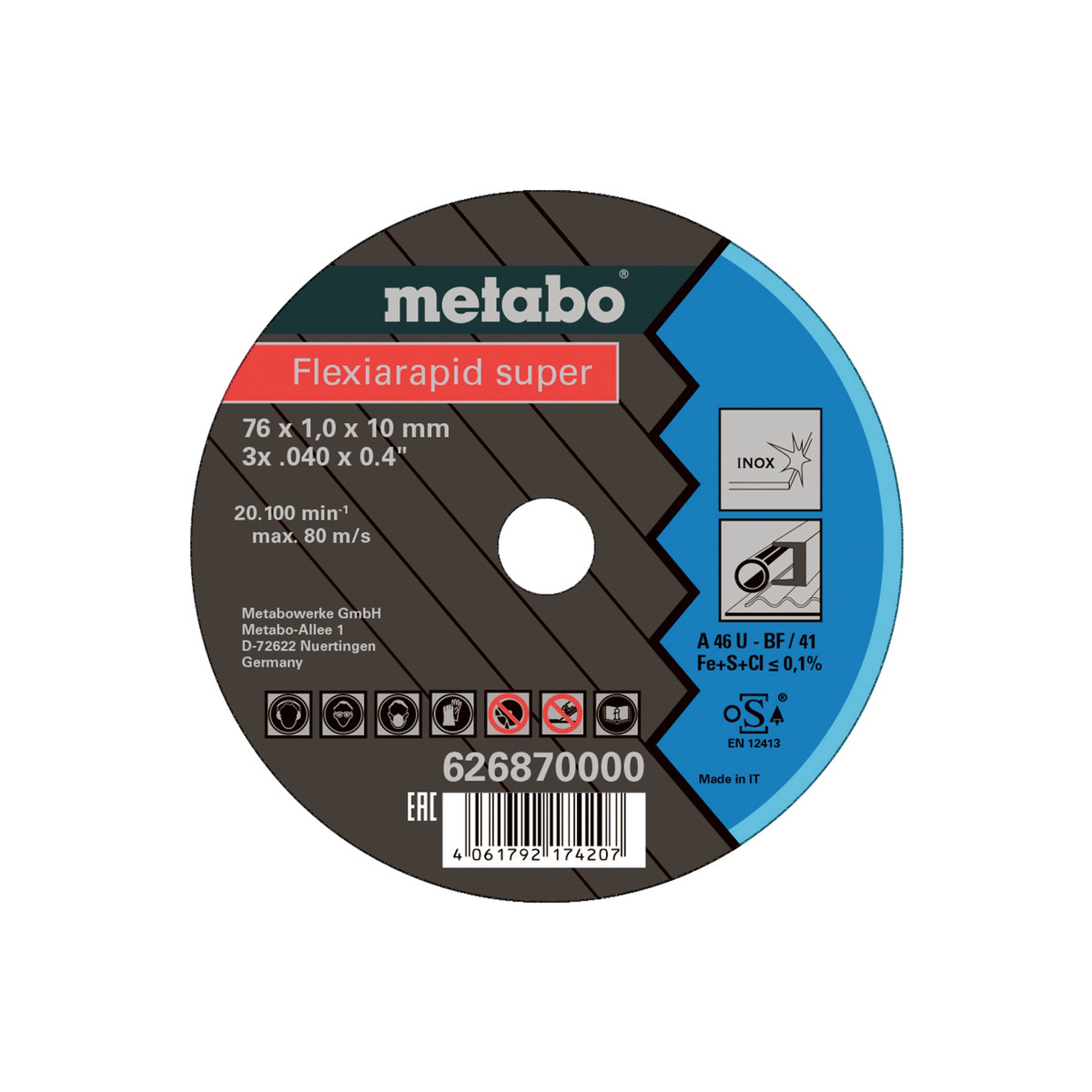 METABO 26870 Disco Inox 76X1,0X10 Mm METABO 26870 Disco Inox 76X1,0X10 Mm