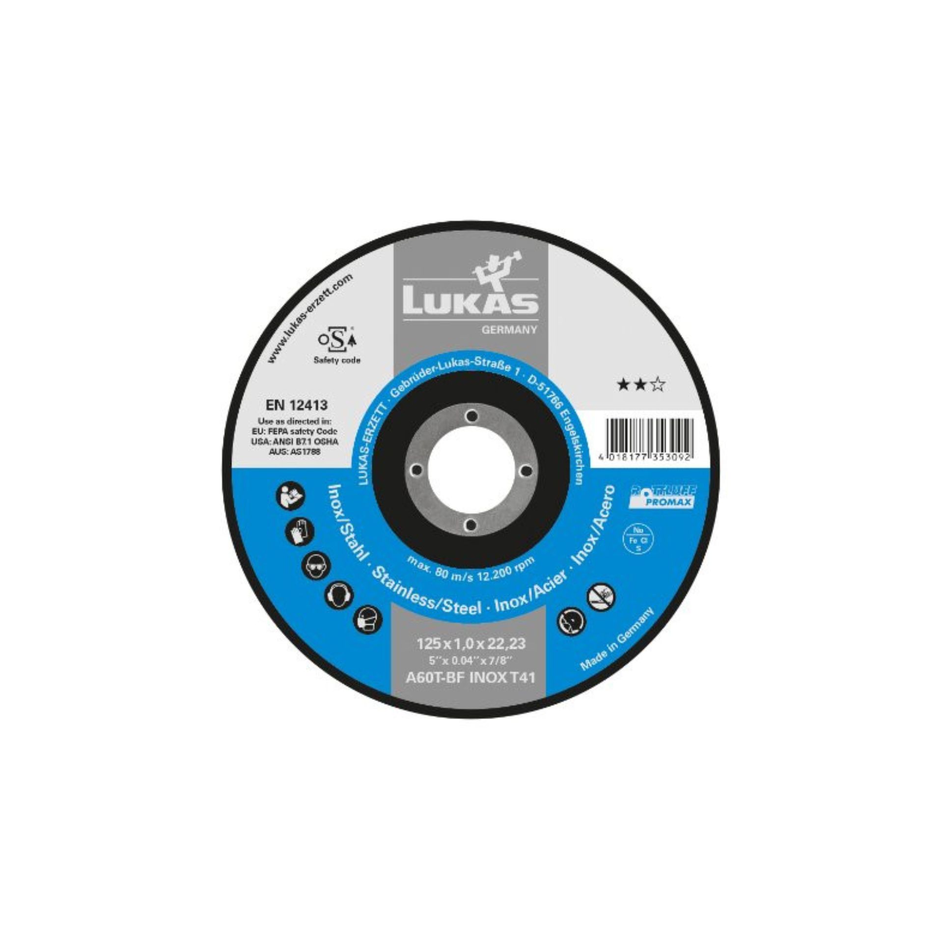LUKAS T41 2E 115x1,0x22 INOX Disco Corte A60X LUKAS T41 2E 115x1,0x22 INOX Disco Corte A60X