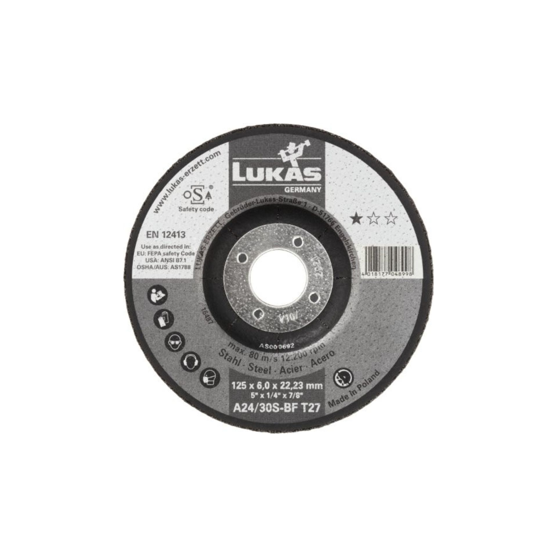 LUKAS T27 1E - Disco de Rebarbar Aço A24/30S LUKAS T27 1E - Disco de Rebarbar Aço A24/30S