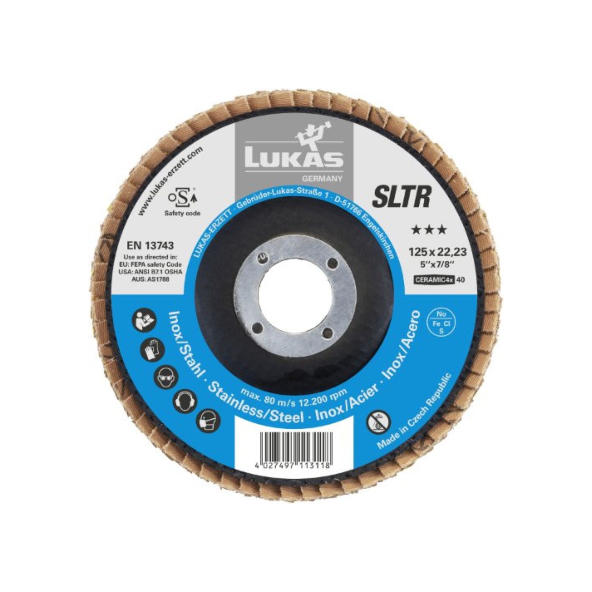 LUKAS SLTR 115 ZK - Discos Plano Base-X Lamelares para Inox LUKAS SLTR 115 ZK - Discos Plano Base-X Lamelares para Inox