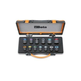 BETA Conjunto de chaves de impacto, encabadouro f�mea 1/2", coloridas, fosfatadas, em caixa met�lica