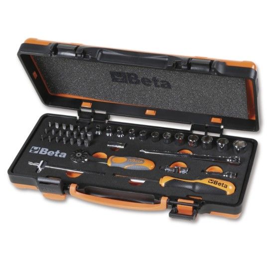 BETA Jogo de 12 chaves de caixa sextavadas, 20 bits e 7 acess�rios, em estojo met�lico com m�dulo so