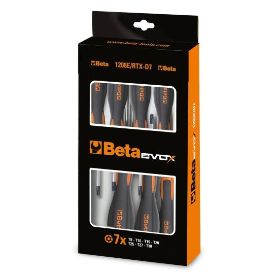 BETA Jogo de 7 chaves Evox para parafusos de perfil Tamper Resistant Torx�, com pegas (item 1208E/RT
