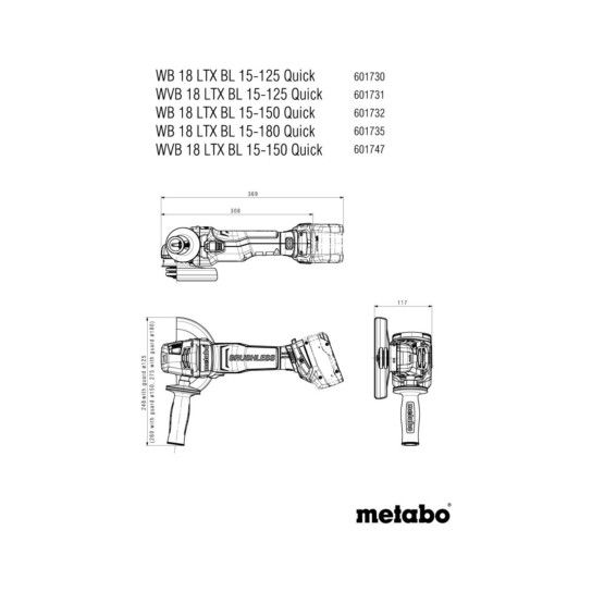 METABO WB 18 LTX BL 15-180 Quick Rebarbadora angular sem fio METABO WB 18 LTX BL 15-180 Quick Rebarbadora angular sem fio