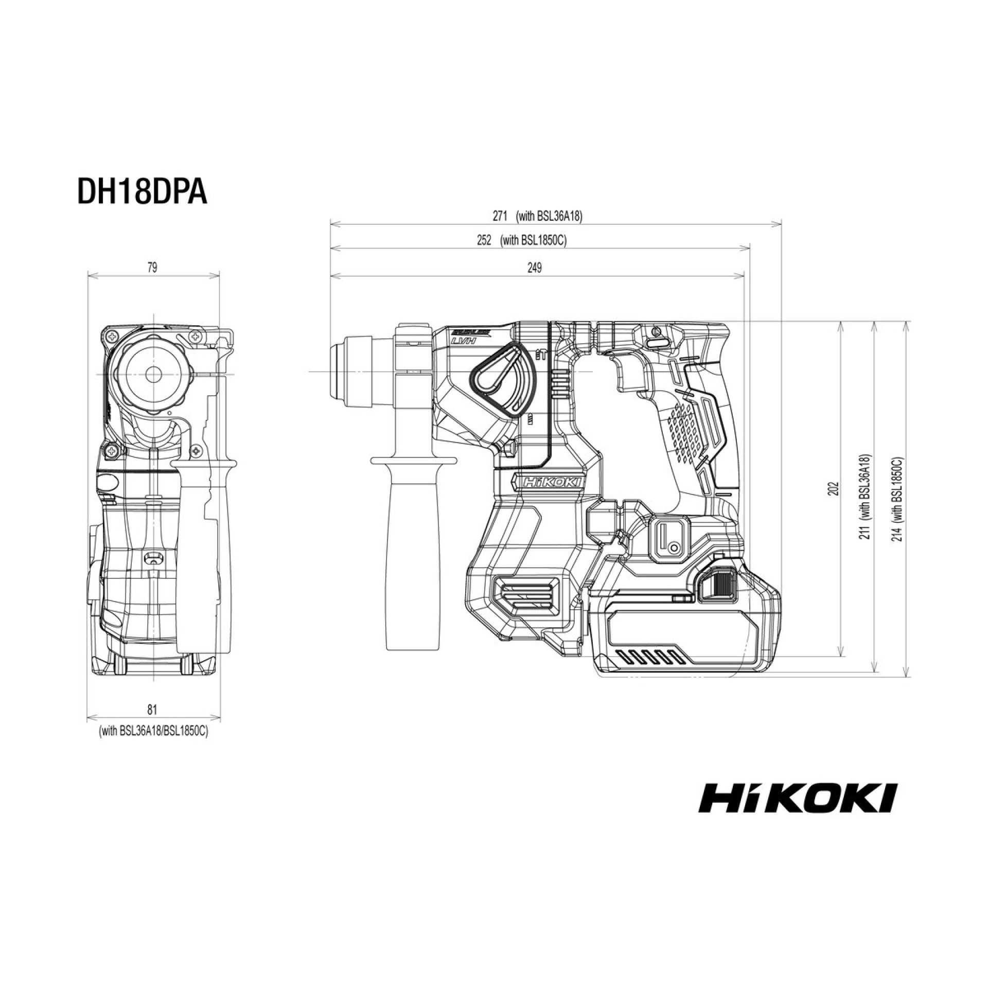 HIKOKI Martelo rotativo sem fio SDS-Plus DH18DPAW2Z