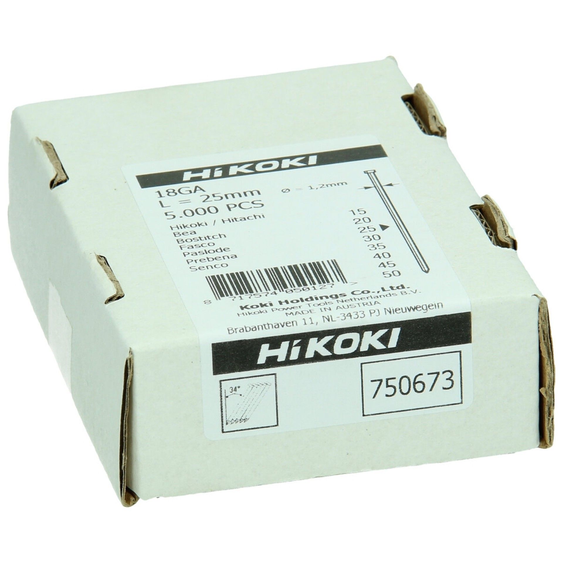 HIKOKI 5000 UN Prego Brad gauge 18, 1,2 x 25 mm, electrogalvanizado