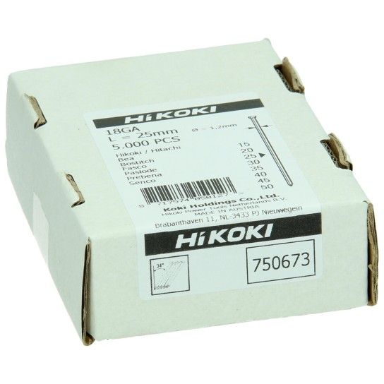 HIKOKI 5000 UN Prego Brad gauge 18, 1,2 x 25 mm, electrogalvanizado