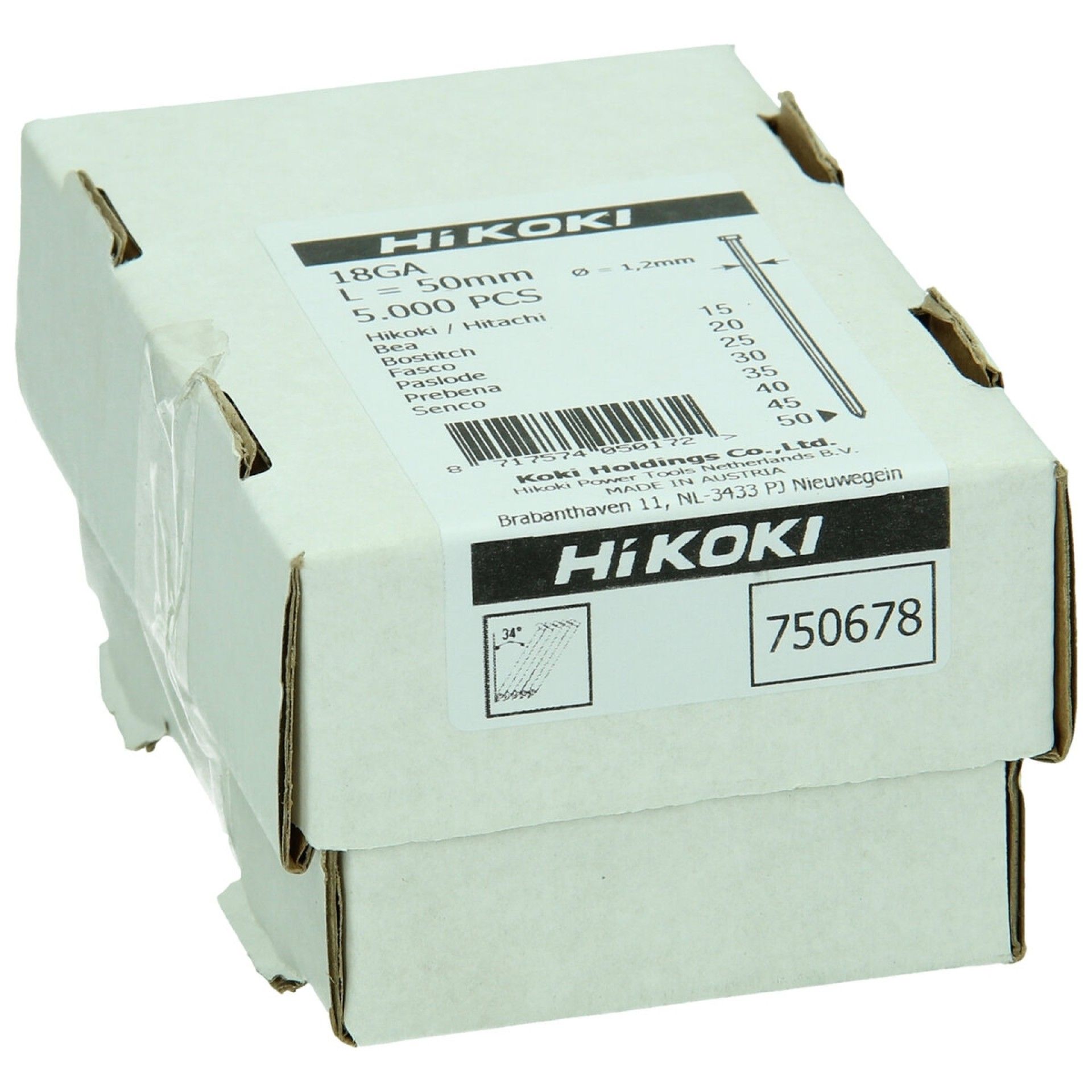 HIKOKI 5000 UN Prego Brad gauge 18, 1,2 x 50 mm, electrogalvanizado