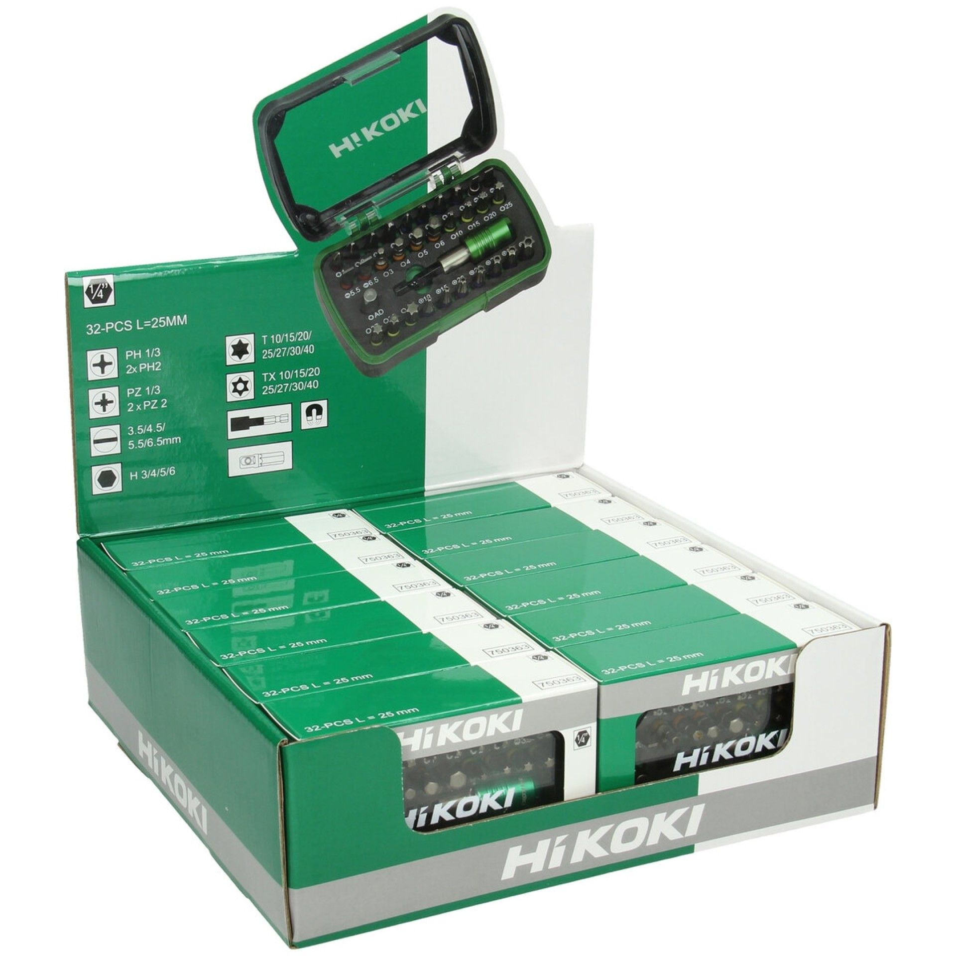 HIKOKI Caixa de pontas 1/4'', 32-pe�as, 25 mm,