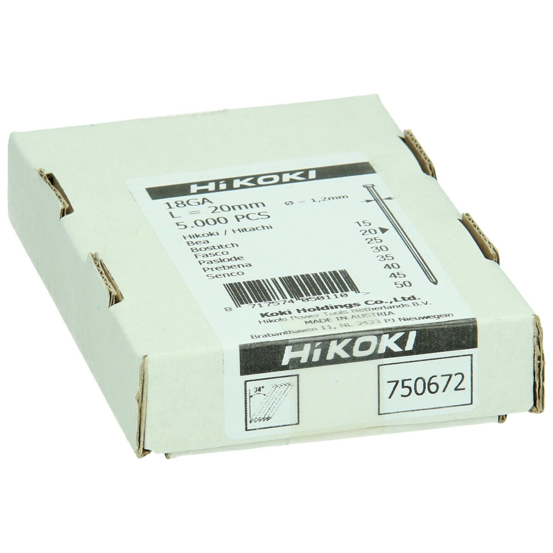 HIKOKI 5000 UN Prego Brad gauge 18, 1,2 x 20 mm, electrogalvanizado