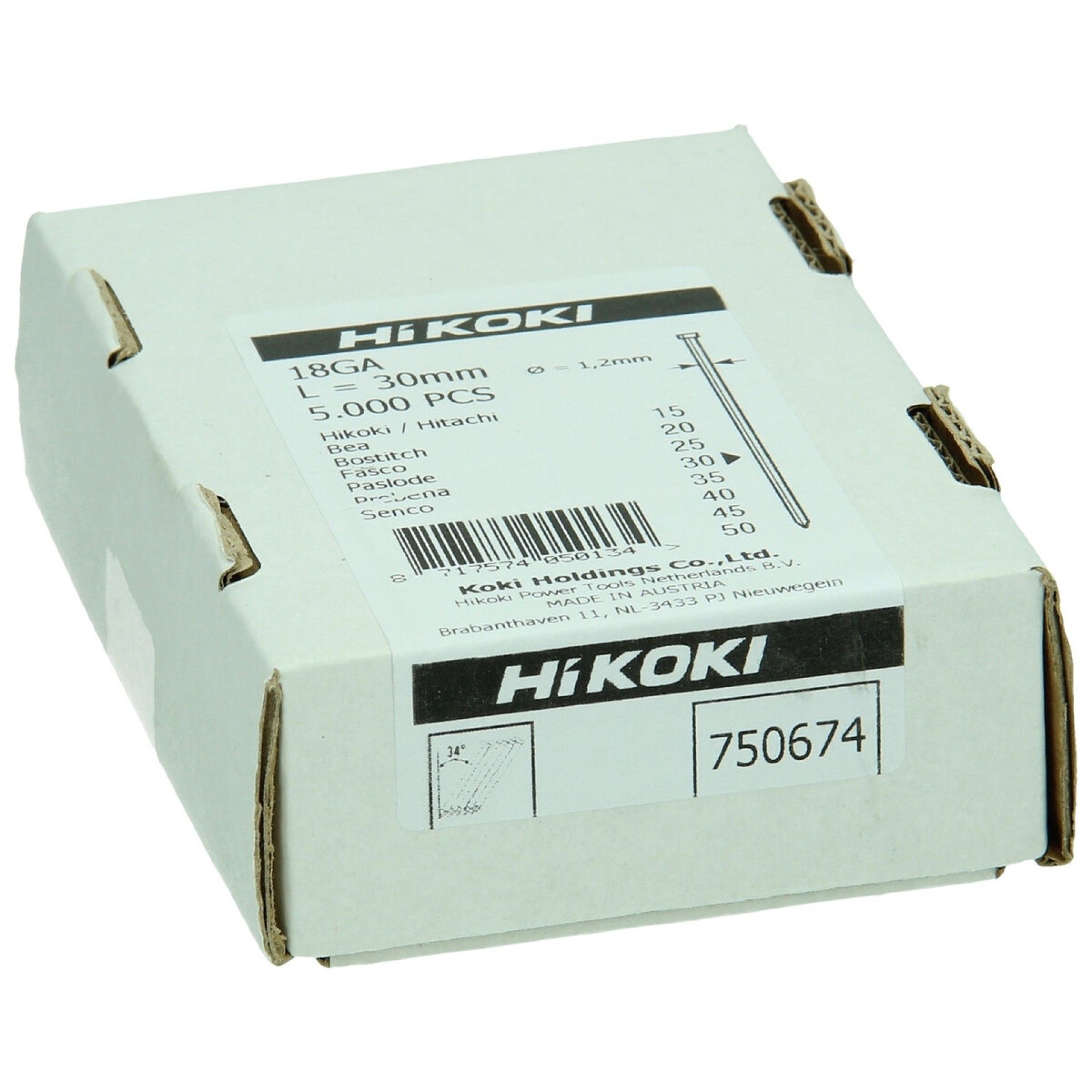 HIKOKI 5000 UN Prego Brad gauge 18, 1,2 x 30 mm, electrogalvanizado