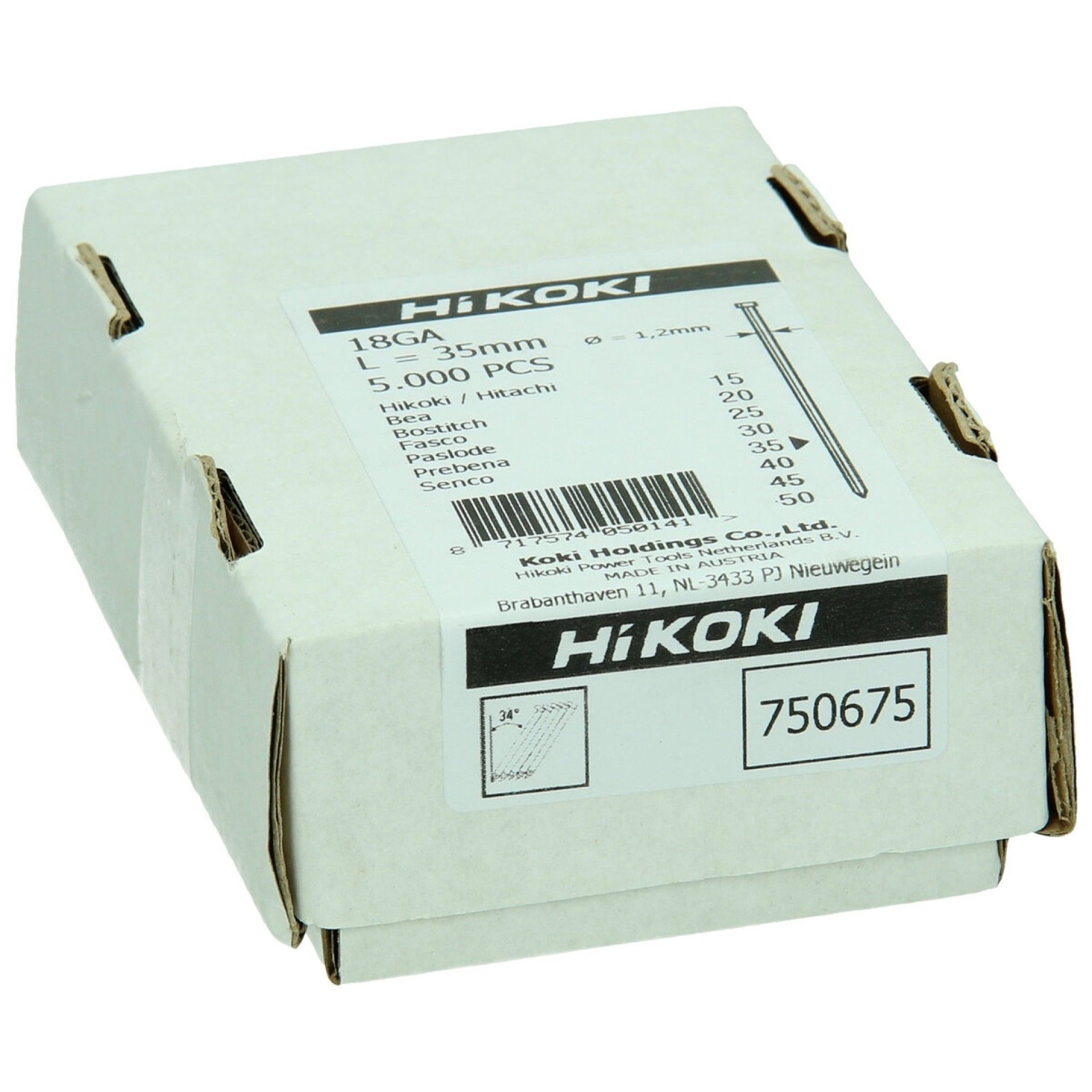HIKOKI 5000 UN Prego Brad gauge 18, 1,2 x 35 mm, electrogalvanizado