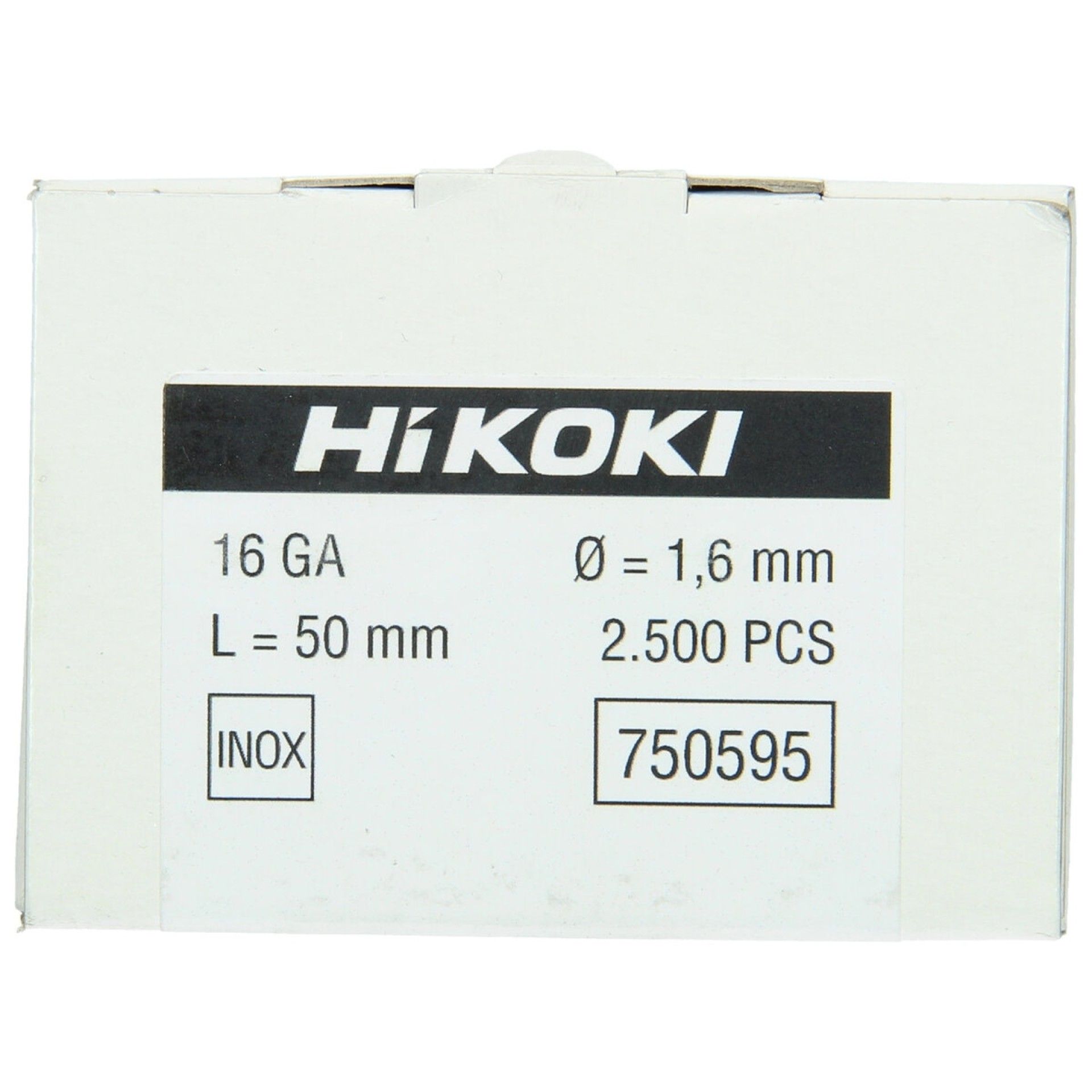 HIKOKI 2500 UN Prego de acabamento gauge 16 1,6 x 50 mm, a�o inoxid�vel