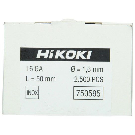 HIKOKI 2500 UN Prego de acabamento gauge 16 1,6 x 50 mm, a�o inoxid�vel