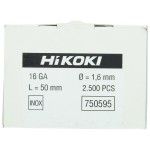 HIKOKI 2500 UN Prego de acabamento gauge 16 1,6 x 50 mm, aço inoxidável HIKOKI 2500 UN Prego de acabamento gauge 16 1,6 x 50 mm, aço inoxidável