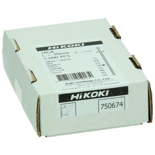 HIKOKI 5000 UN Prego Brad gauge 18, 1,2 x 30 mm, electrogalvanizado