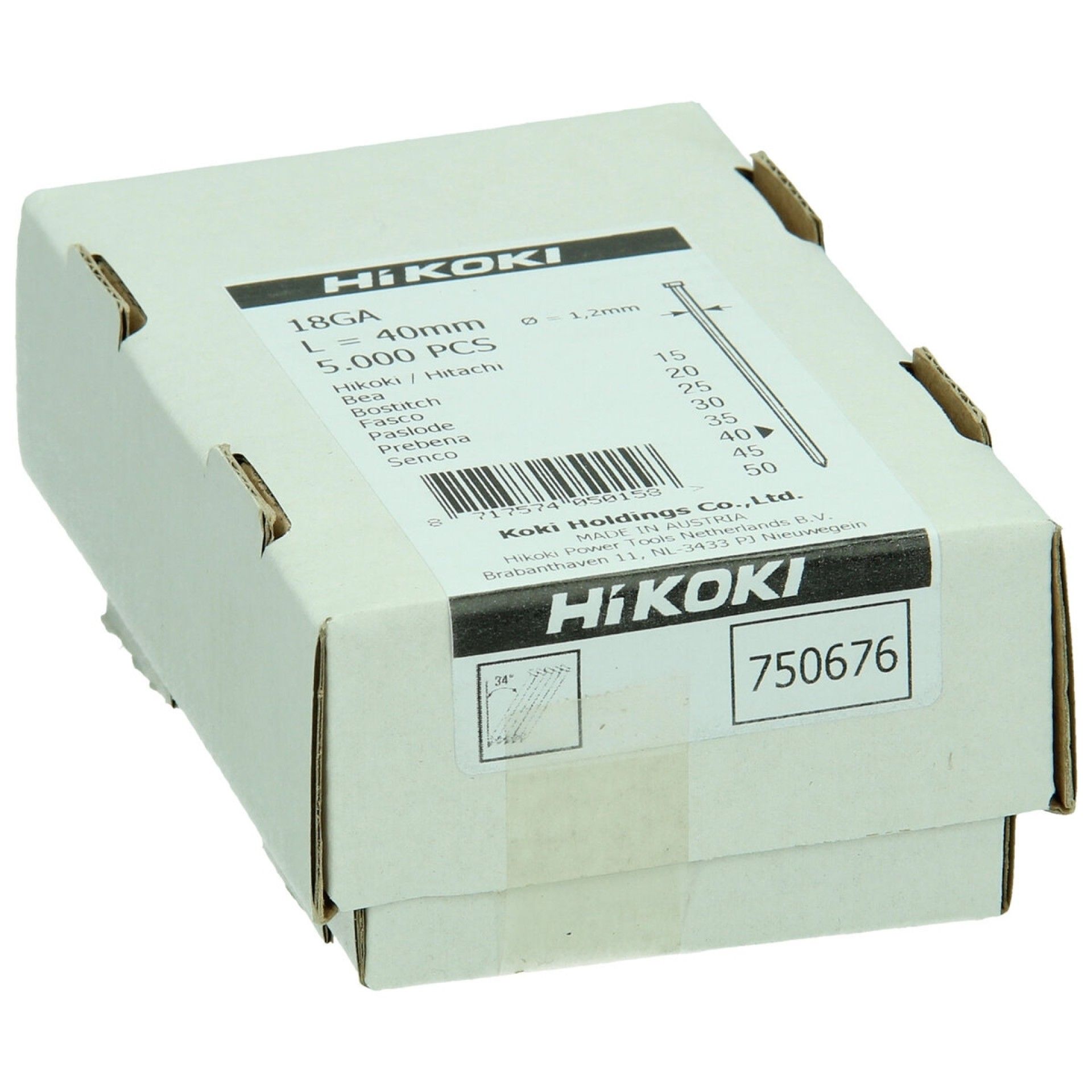 HIKOKI 5000 UN Prego Brad gauge 18, 1,2 x 40 mm, electrogalvanizado